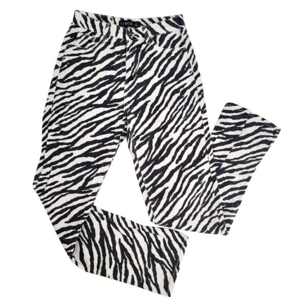 Lioness Alabama Zebra High-Waisted Split Leg Jeans Small - Picture 2 of 13